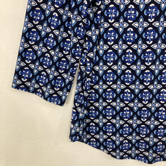 JM Collection XL Blue Black Floral Abstract Pattern Stretch Knit Top Office - Picture 4 of 9